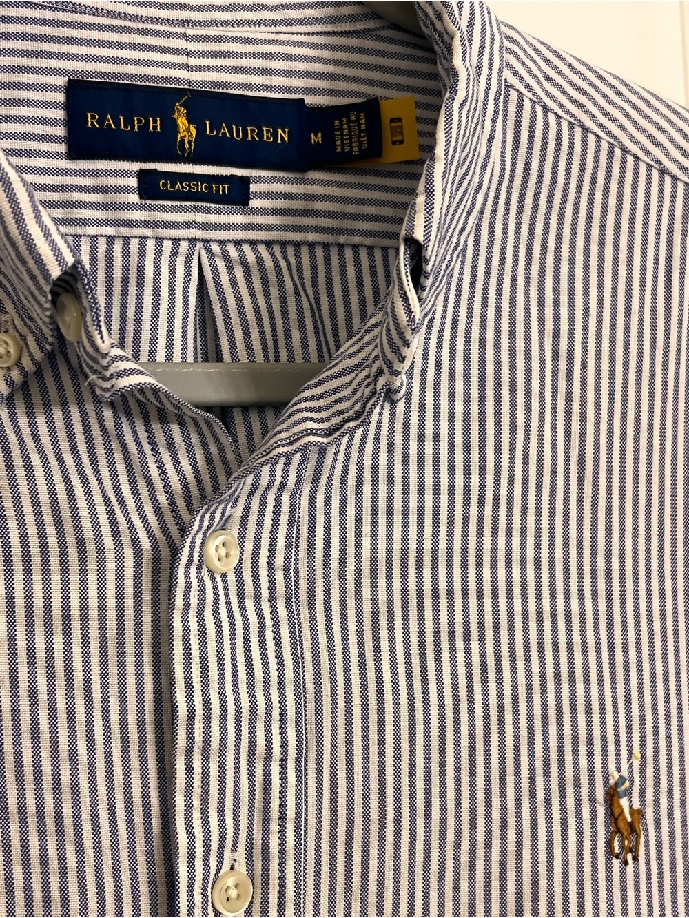 Ralph Lauren Men's Blue and White Striped Button-Down Shirt